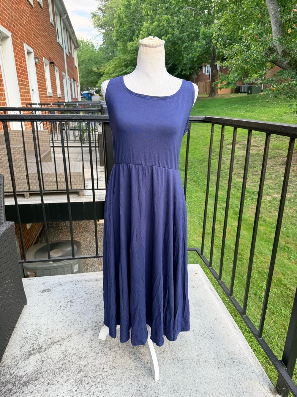 NWT Quince Tencel Jersey Fit & Flare Dress in Navy size XL